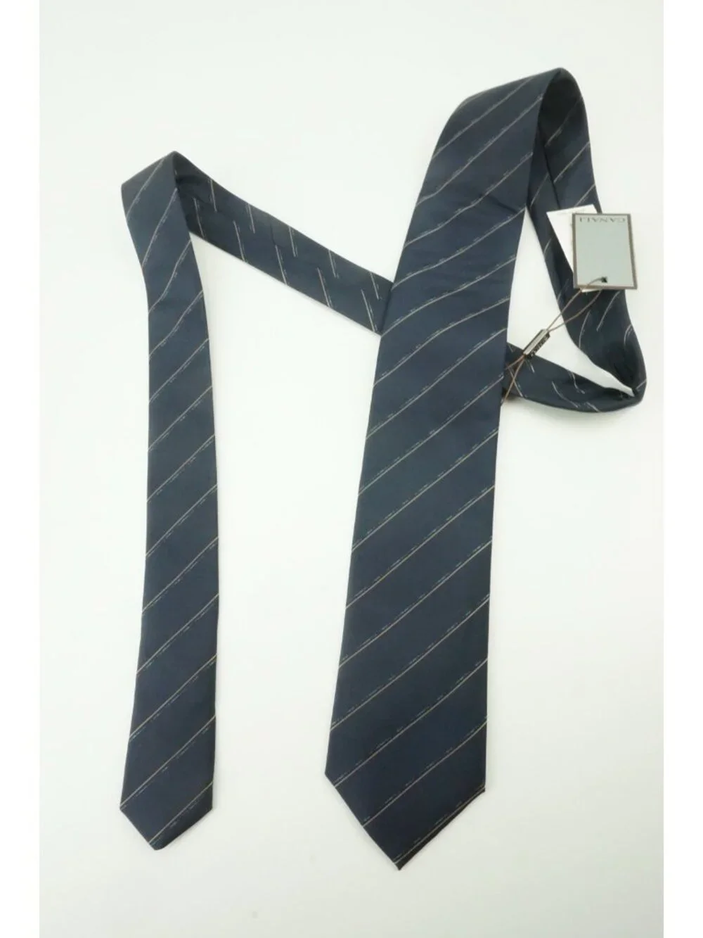Canali Navy Blue Tortilla Beige Repp Striped Silk Tie Brand New With Tags
